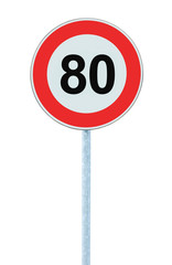 Speed Limit Zone Warning Road Sign, Isolated Prohibitive 80 Km Kilometre Sixty Kilometer Maximum...