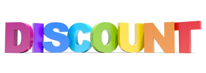 Discount colored text on white background