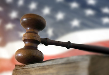 Gavel and book and American flag