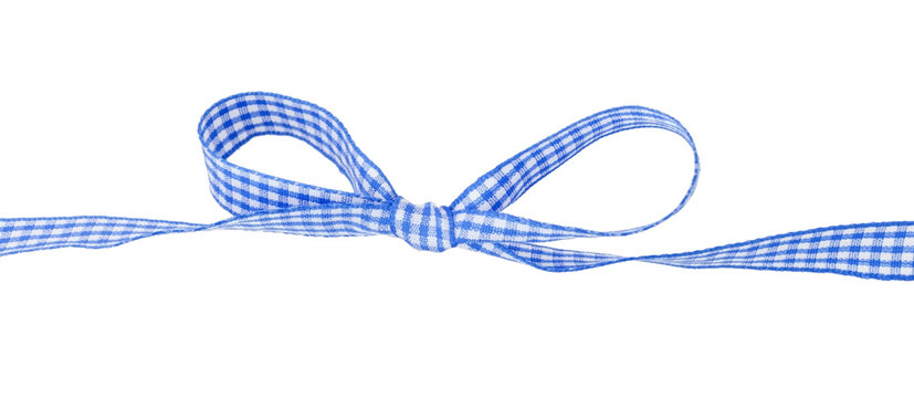Blue And White Check Cotton Gingham Bow. Isolated.