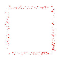 Red hearts confetti. Square abstract shape on white valentine background. Vector illustration.