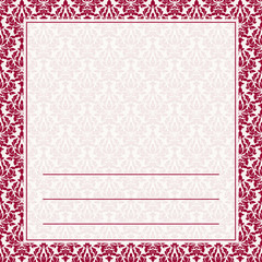 Note paper with red damask background pattern