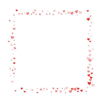 Red hearts confetti. Square abstract shape on white valentine background. Vector illustration.