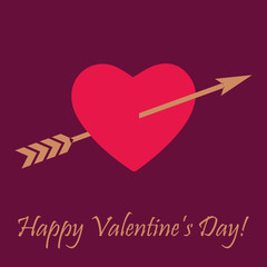 Valentine's day greeting card with heart and arrow