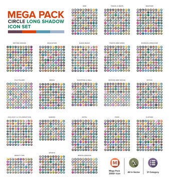 Mega Pack Icon set bundle Circle long shadow	