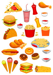 Fast Food snacks and drinks vector icons