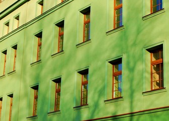 Zielona ściana z oknami
