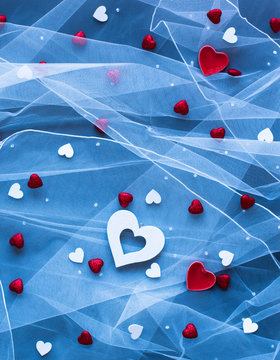 Valentine's Day background, with hearts and various romentic ele