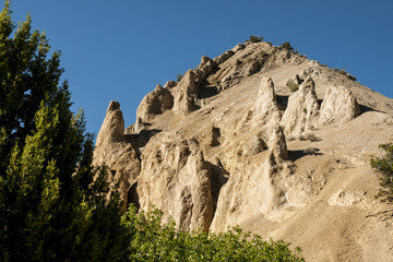Hoodoos forming on a white shale mountain