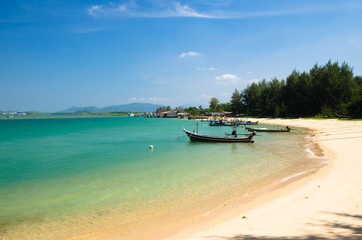 Boat at beach and blue sky