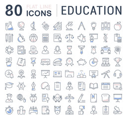 Set Vector Flat Line Icons Education