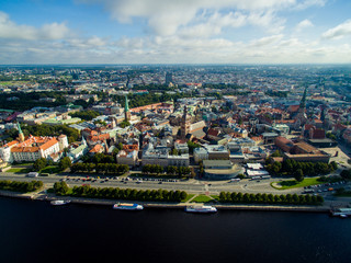 Obraz premium aerial view of Riga old town, city market and river Daugava