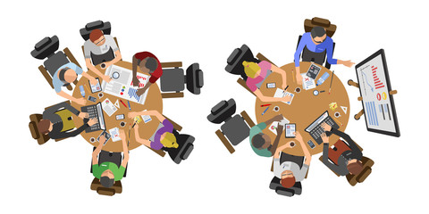 Fototapeta premium Business people sitting on table vector illustration
