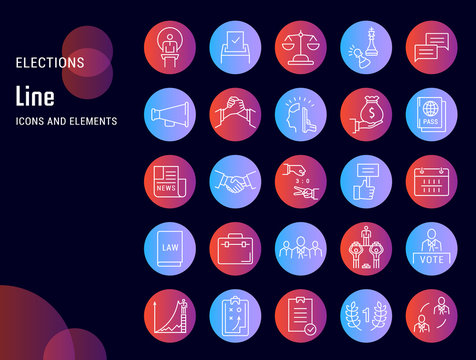 Set Vector Flat Line Icons Elections