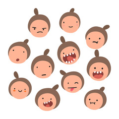 Girl emotions. Cartoon faces. Vector hand drawn illustration.