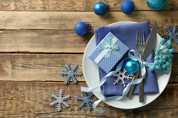 Beautiful Christmas table setting with decorations