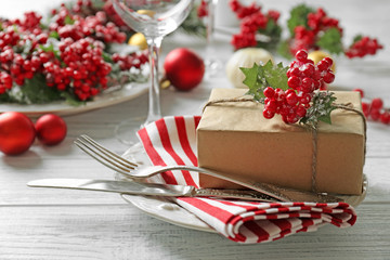 Beautiful Christmas table setting with decorations