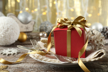 Beautiful Christmas table setting with decorations