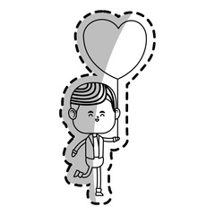 kawaii boy with heart balloon icon over white background. vector illustration