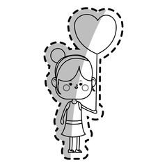 kawaii girl with heart balloons over white background. vector illustration