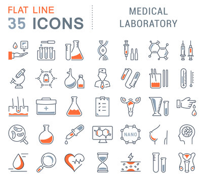 Set Vector Flat Line Icons Medical Laboratory