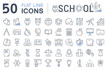 Set Vector Flat Line Icons School