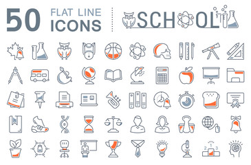 Set Vector Flat Line Icons School