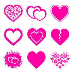 Pink heart set illustrations