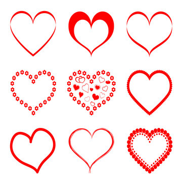 Red hearts set, illustrations