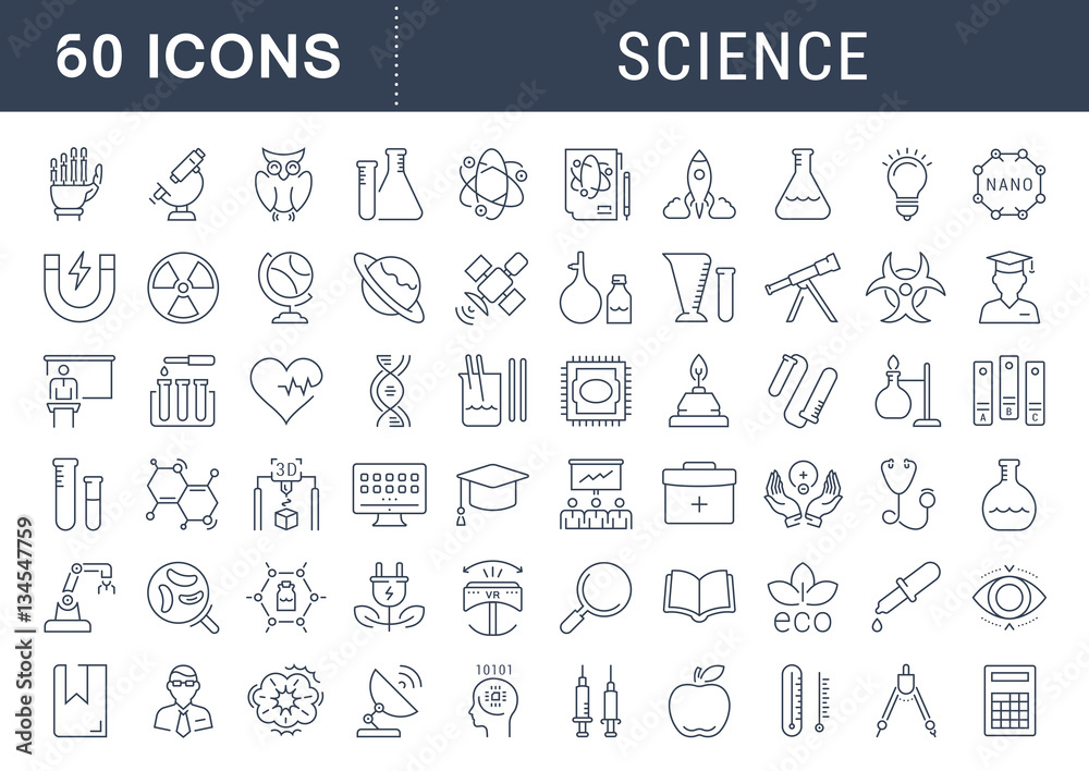 Wall mural set vector flat line icons science