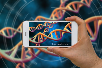 Augmented Reality or AR Technology of DNA, Chromosome, Gene, Analysis Concept by Using Smartphone 