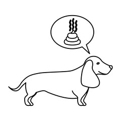 black contour with dachshund dog thinkin poop vector illustration