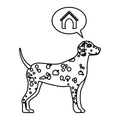 black contour with dalmatian dog thinkin home vector illustration