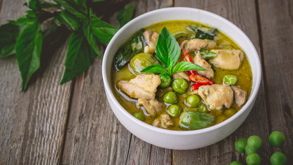 Chicken Green Curry with Ingredients, Thai Cuisine Tradition and