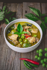 Chicken Green Curry with Ingredients, Thai Cuisine Tradition and