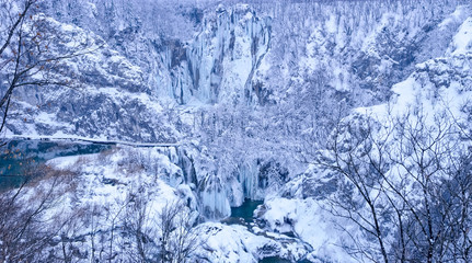 Plitvice lakes winter landscape