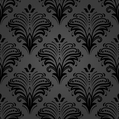 Floral vector dark ornament. Seamless abstract classic background with flowers. Pattern with repeating elements