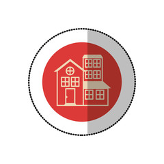 color image middle shadow sticker in circle with house with three floors vector illustration