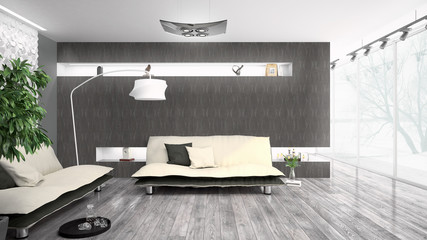 Modern bright interior . 3D rendering