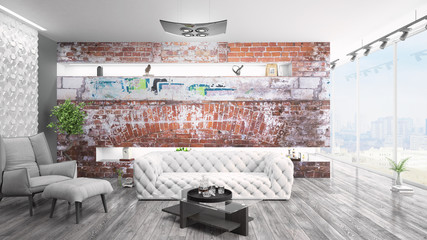 Modern bright interior . 3D rendering