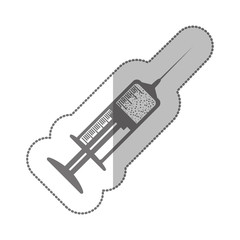 grayscale silhouette with middle shadow sticker with syringe with medicine vector illustration