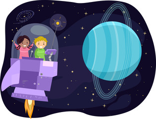 Fototapeta premium Stickman Kids Spaceship Uranus