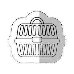monochrome contour middle shadow sticker with pet carrier vector illustration