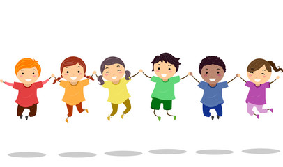 Stickman Kids Rainbow Shirts Jump