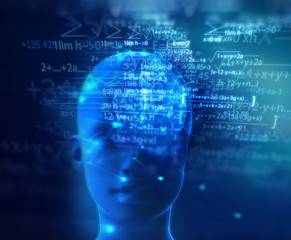 3d rendering of human  brain on technology background