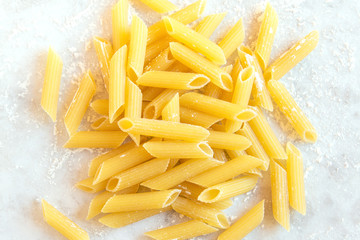 Raw uncooked pasta penne