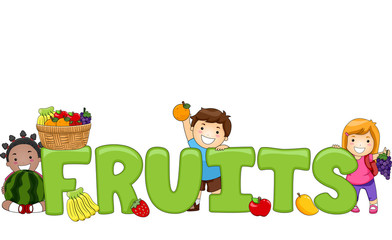 Fototapeta premium Kids Word Fruits Lettering