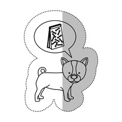 monochrome contour middle shadow sticker with husky dog thinkin pet bag poop vector illustration