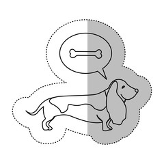 monochrome contour middle shadow sticker with dachshund dog thinkin pet bone vector illustration
