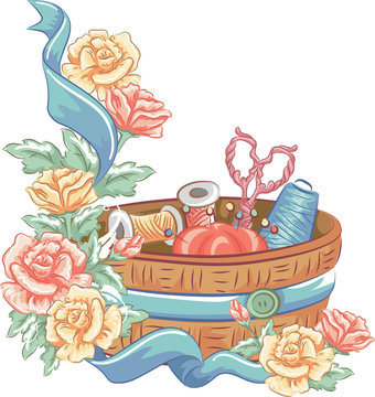 Sewing Kit Flowers Ribbon